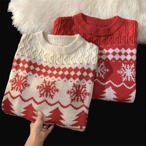 Męskie swetry zimowy sweter dla mężczyzn swobodny koreański trend modowy Tops świąteczne dzianiny ins vintage czerwony okrągły szyjka pullover męski ciepłe ubrania 231107