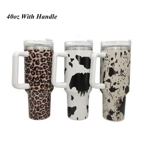 1pc Stock 40oz Stainless Steel Tumblers Cups With Lids And Straw Cheetah Cow Print Leopard Travel Car Mugs Large Capacity Water Bottles 1031