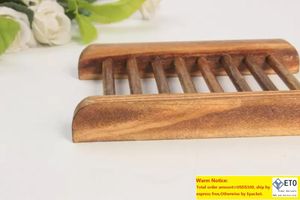 Fast shipping Dark Wood Soap Dish Wooden Tray Holder Storage Soap Rack Plate Container for Bath Shower Plate Bathroom