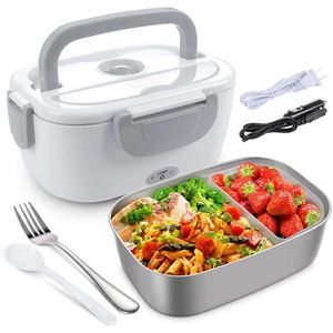 Bento Boxes Scatola da pranzo riscaldata elettrica portatile CarHome 2-in-1 12V-24V 110V Scatola da pranzo bento rivestita in acciaio inossidabile Contenitore per alimenti bento box 230407