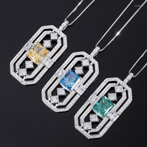 Hoop Earrings Genuine Real Jewels S925 Full Body Silver Carbon Diamond Radian Cut Square Pendant Necklace Main Stone 10 12 High