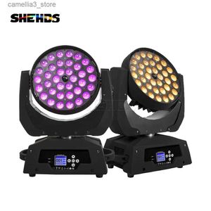 Ruchowe światła głowicy Shehds 2PCS 36x18W LED Ruchowa głowica przycisk Wersja RGBWA+UV 6IN1 Zoom Wash Stage Light dla DJ Disco Wedding Pround Party DMX Q231107