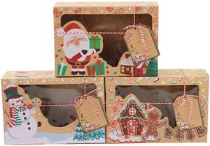 Christmas Decorations Cookie Boxes Treat For Donuts Cupcake Candy Gift Giving Holiday Baking Box Kraft Paper With Tags Ribbons Drop De Otfxy