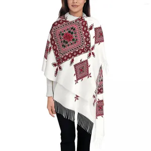 Scarves Palestinian Tatreez Cross Scarf Wrap For Women Long Winter Fall Warm Tassel Shawl Unisex Palestine Embroidery Art