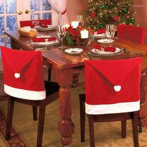 Decorazioni natalizie 4 pezzi Coprisedie con cappello rosso Babbo Natale Merry Decor Cena Set di cappelli natalizi Decorazione per interni della stanza di casa Commercio all'ingrosso