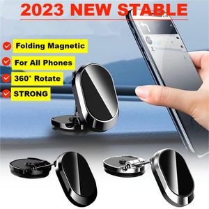 2023 Magnetisk biltelefonhållare Magnet Smartphone Mobile Stand Cell GPS för iPhone 14 13 12 Pro Max Xiaomi Mi Huawei Samsung LG Metal Magnetic Car Foldble Phone Stand