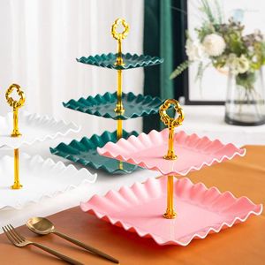Cake Tools Modern Simple Three-layer Stand Luxury Fruit Cookie Candy Dessert Holder For Wedding Birthday Party Buffet Tray Deco