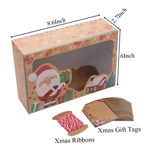 Рождественские украшения Коробки для печенья Угощение для пончиков Кекс Конфеты Подарок Праздничная коробка для выпечки Крафт-бумага с бирками Ленты Drop De Otc1F