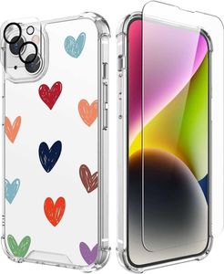 Apple Phone Case Cute Protective Cover With 9H Temper Glass Screen Protector HD Temper Camera Lens Protector For Women, Girls