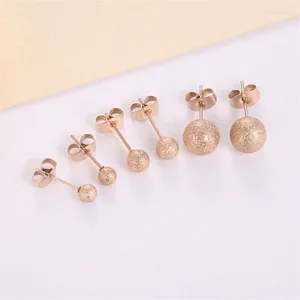 Stud Earrings Martick Fashion Woman Scrub Steel Boll Rose Gold Color Brincos Size 0.4/0.6/0.8cm Low Price Wholesale E133