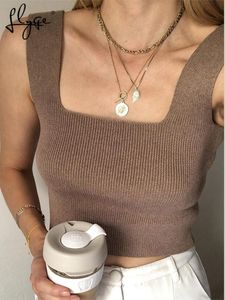 カミソールタンクUネックニットベストクロップ女性のノースリーブサマーストリート服ベーシックタンクトップリブサマーバックレスファッションレディーストップティー230407