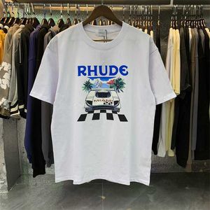 Mäns T-shirts Rhude's New Spring-Summer F1 Grand Prix Motor Racing Cotton Round Neck Printed T-shirts för män och kvinnor