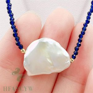 Chains Navy Blue Spinel Freshwater Baroque Pearl Necklace 18Inch Classic Chain Hang Cultured Real Accessories Jewelry