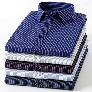 Herrklänningskjortor Herrbranschen långärmad skjorta avslappnad överdimensionerad 8xl 7xl 6xl 5xl 4xl smal klassisk randig social formell ZZ