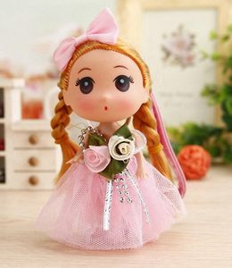 Keychains Cute Baby Dolls Wedding Dress Princess KeyChain For Girls Key Holder Bag Charms Kids Keyring Leather Strap Fo-K033-pink