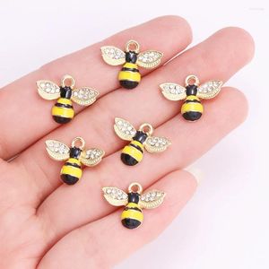 Charms 10Pcs Gold Colour Alloy Zircon Bee For Jewelry Making Diy High Quality Bracelet Earrings Pendant Phone Chain Accessories