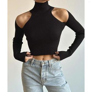 Women's Sweaters Aotvotee Y2k Red Turtleneck Sweater Pullovers Hollow Out Off Shoulder Spring Slim Streetwear Women Cropped Jumper