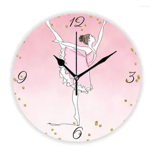 Orologi da parete Graceful Pretty Pink Ballerina Glam Ombre Orologio Danza Ballerino di danza classica Orologio grande per la camera della ragazza Decorazioni per la casa Regalo 12 pollici