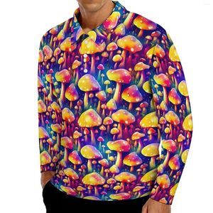 Herren Polos Trippy Magic Mushrooms Lässige T-Shirts Hippie Print Poloshirts Mann Trending Shirt Frühling Langarm Design Kleidung Große Größe