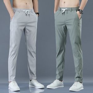 Erkek Pantolon Chino rahat pantolon erkek Kore ince klasik yazlık pantolonlar elastik bel moda haki siyah elastik hafif erkek Pantolon 230407