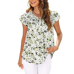 Women's Blouses Wholesale Short Sleeve Fashion Elegant Printed Shirt Custom Designs Casual Chiffon Plus Size Blouse Autumn Tops
