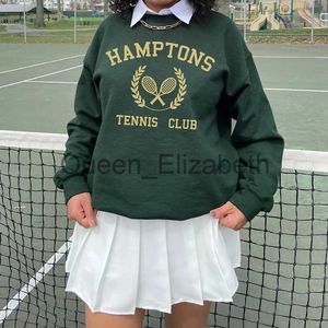 Moletons femininos com capuz Hamptons Tennis Club Mulheres Gráfico Estilo Retro Moletons Manga Longa Solta Algodão Primavera Pulôver 80s 90s Ins Moda Jumpers J231107