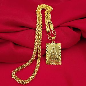 Kubansk länkkedja hänge halsband kinesiska odödliga guanyin för män 18k guldpläterad halsband