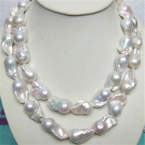 enorme 15-28MM mer du sud veritable collier de perles baroques blanches 35 pouces272R