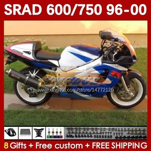Motorcykelkroppar för Suzuki SRAD GSXR600 GSXR750 1996 1997 1998 1999 2000 168NO.145 GSX-R750 GSXR-600 96-00 GSXR 750 600 CC 600CC 750CC 96 97 98 99 00 FAIRING Blue Stock Lager