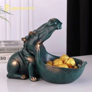 Dekorativa föremål Figurer Harts Hippo Statue Hippo Statue Digital nyckel Candy Container Dekoration Hemma Kontorsbord Dekoration Rum Dekoration 230406