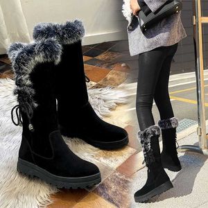 Botas Verde Companheiro Verdadeiro Cabelo de Coelho Neve para Mulheres no Inverno Mãe Quente Sapatos de Algodão com Pelúcia Grosso Sola Feminina