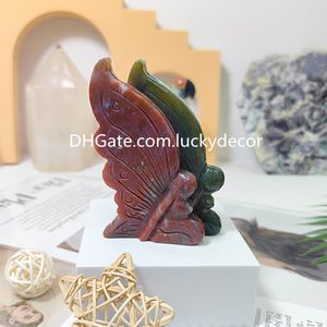 Intagliato a mano Ocean Jasper Farfalla Fata Figurine Regalo per Bambini La Sua Guarigione Quarzo Cristallo Faery Faerie Carving Scultura Pietra preziosa Angelo Dea Statua