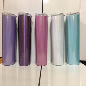 sublimering 20oz glitter mager tumbler dubbel vägg glittrande smal tumlare med halmlock skimmer vatten tumlar oiqpf