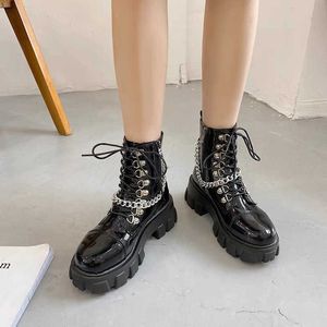 Boots Women Ankle Boots Punk Platform Shoes Motorcycle Goth Martens Military 2021 Autumn Fashion Zipper Leather Chunky Dropshipping AA230406