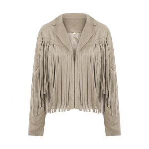 Women's Jacket's s Vintage Womens Fringed Hem Tassel Cardigan Crop Tops Y2k Motor Biker Suede Leather 90s Streetwear Coat Cool 230406