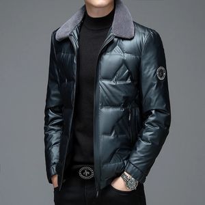 Erkekler Down Parkas Üst Sınıf Düz Renkli Erkekler Sıradan% 90 Beyaz Ördek Down Ceketler Kürk yakalı iş kalın Parkas Dış giyim Puffer Coats Giysileri 231107