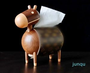 Luxury Designer Classic Donkey Tissue Box Decorative Figures Brown Old Flower Mönster Högkvalitativ valnöt och