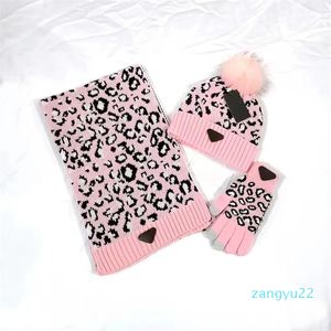 Warm Designer Beanie Leopard Print Wool Winter 3-Piece Gloves Hat and Scarf Design Caps Shawl Designer Hats Scarves Wool Beanie Wrap Scarfs