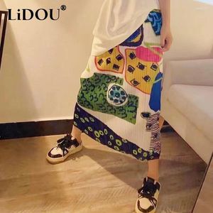 Skirts 2023 Spring Autumn Fashion Printing High Waist Pleated Skirt Street Cute Lively Korean Style All-match Female Clothing