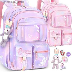 Zaini Zaino in nylon impermeabile per bambini Borsa da scuola con tasche multiple per bambini Zaini da viaggio con ciondolo carino Borse per libri di grande capacità Q231108