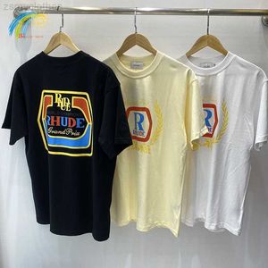 メンズTシャツ夏の春のヘビーファブリックストリートウェアリュードティートップメンメンクラシックrhudeTシャツヒップホップルーズ半袖タグ