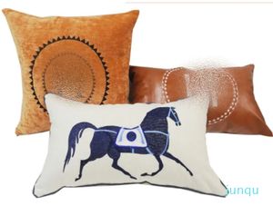 case Circle carriage Pattern Signage Flannel linen and PU Material PillowCase Cushion Cove