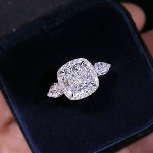 Anéis de casamento brilhantes Ins Jóias de luxo Almofada Forma 5A Zircão cúbico CZ Diamante Pedras preciosas Prata esterlina 925 Mulheres Anel de noivado aberto ajustável Presente