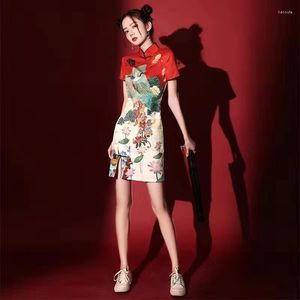 Roupas étnicas Vestido de moda chinesa Mulheres de verão Manga curta Estilo nacional Cheongsam 2023 Moderno Melhore o vintage elegante Slim
