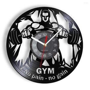 Wall Clocks Weightlifting Men Record Clock No Pain Gain Inspirational Quote Fitness Workout Home GYM Decor Watch