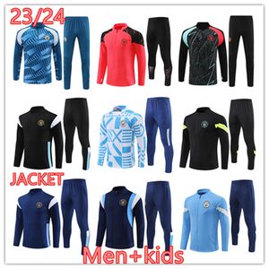 Camisas de futebol 2023 2024 Man City Football Tracksuit Haaland de Bruyne 23 24 Treinamento terno uniformes homens crianças kit conjuntos jaqueta