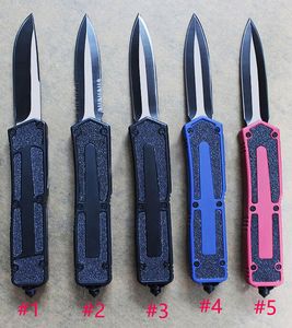 High Quality Auto Tactical Knife 440C Two-tone Black Blade Aluminum Alloy Handle Outdoor Survival Gear EDC Pocket Knives with Nylon Bag