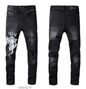 Мужские дизайнерские джинсы без разрывов Узкие Amirri для мужчин Рваные брюки с дырками Джинсовая мужская рубашка Прямые брюки Slim Fit на молнии Amari Хип-хоп Байкеры Мотоцикл 15 3ax z 882454468