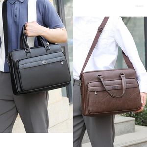Pastas de couro executivo maleta para homens cruz bolsa macbook laptop pasta de documento ombro negócios mensageiro crossbody saco lateral