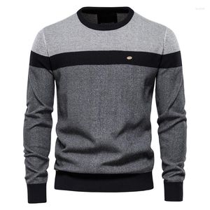 Men's Sweaters Autumn Striped Patchwork Long-sleeved Men's Sweater Fashion Round-neck High-elastic Casual